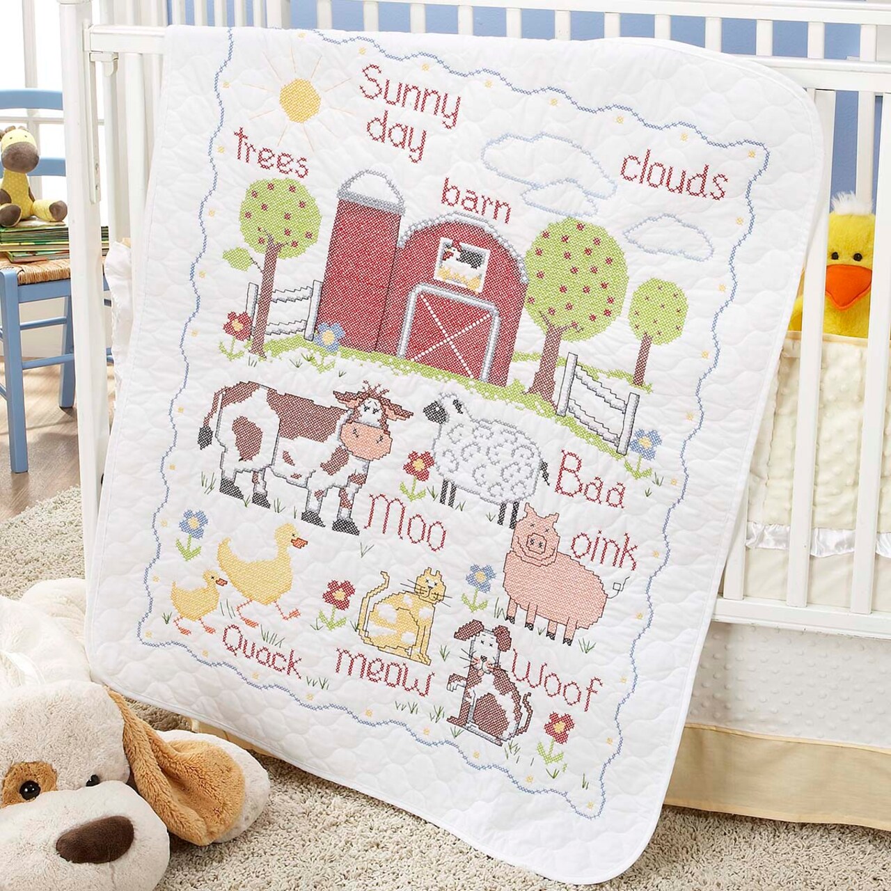 Herrschners  Pre-Quilted Barnyard Baby Quilt Stamped Cross-Stitch